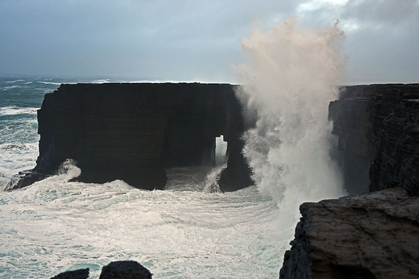 Waves breaking over cliffs in Westray - image by Carol Leslie