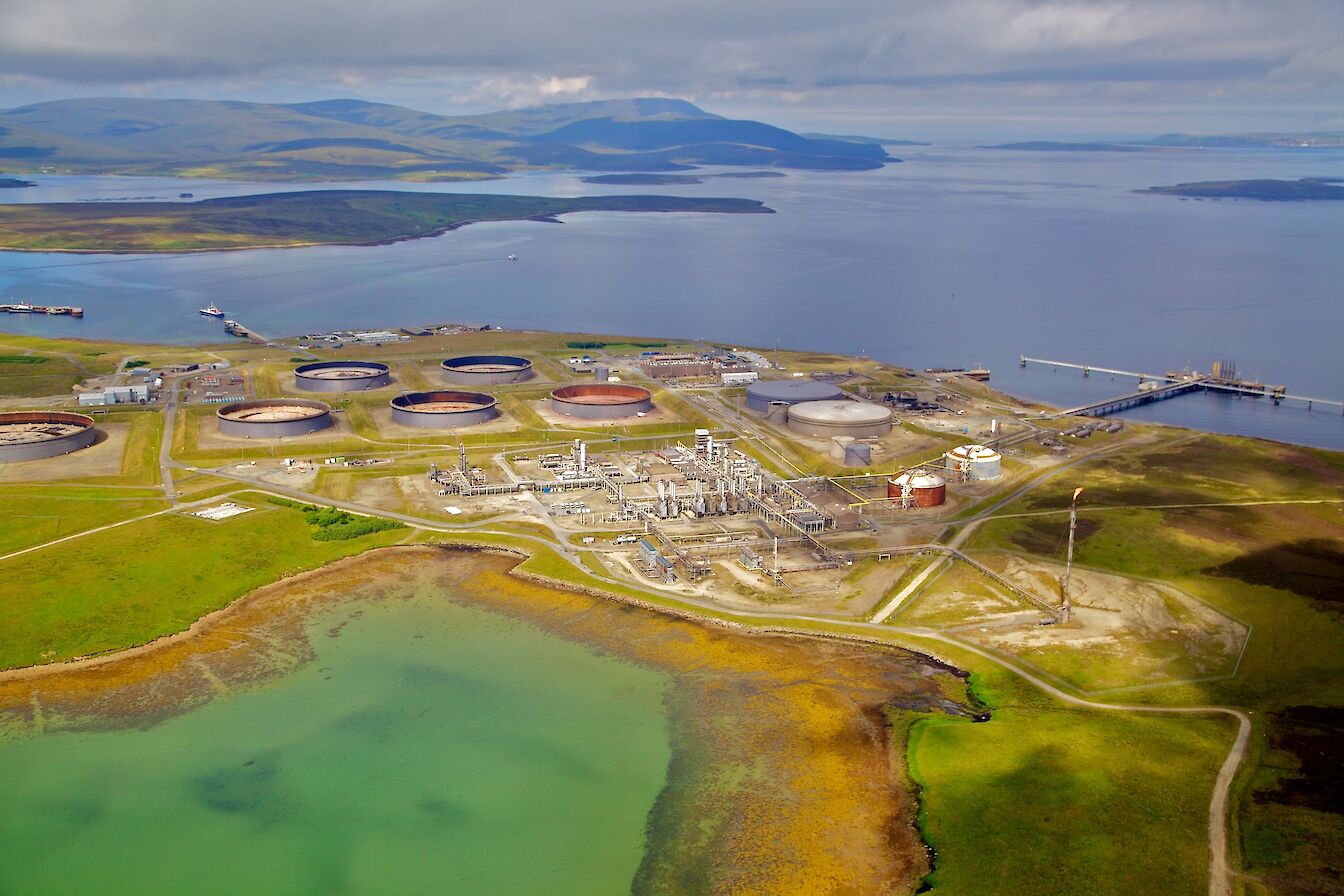 Aerial view of the Flotta Oil Terminal