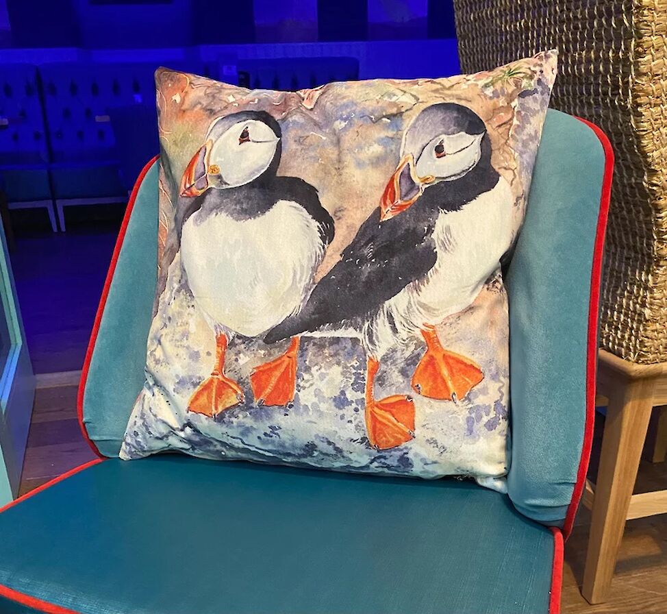 Puffins twins cushion from Jane Glue