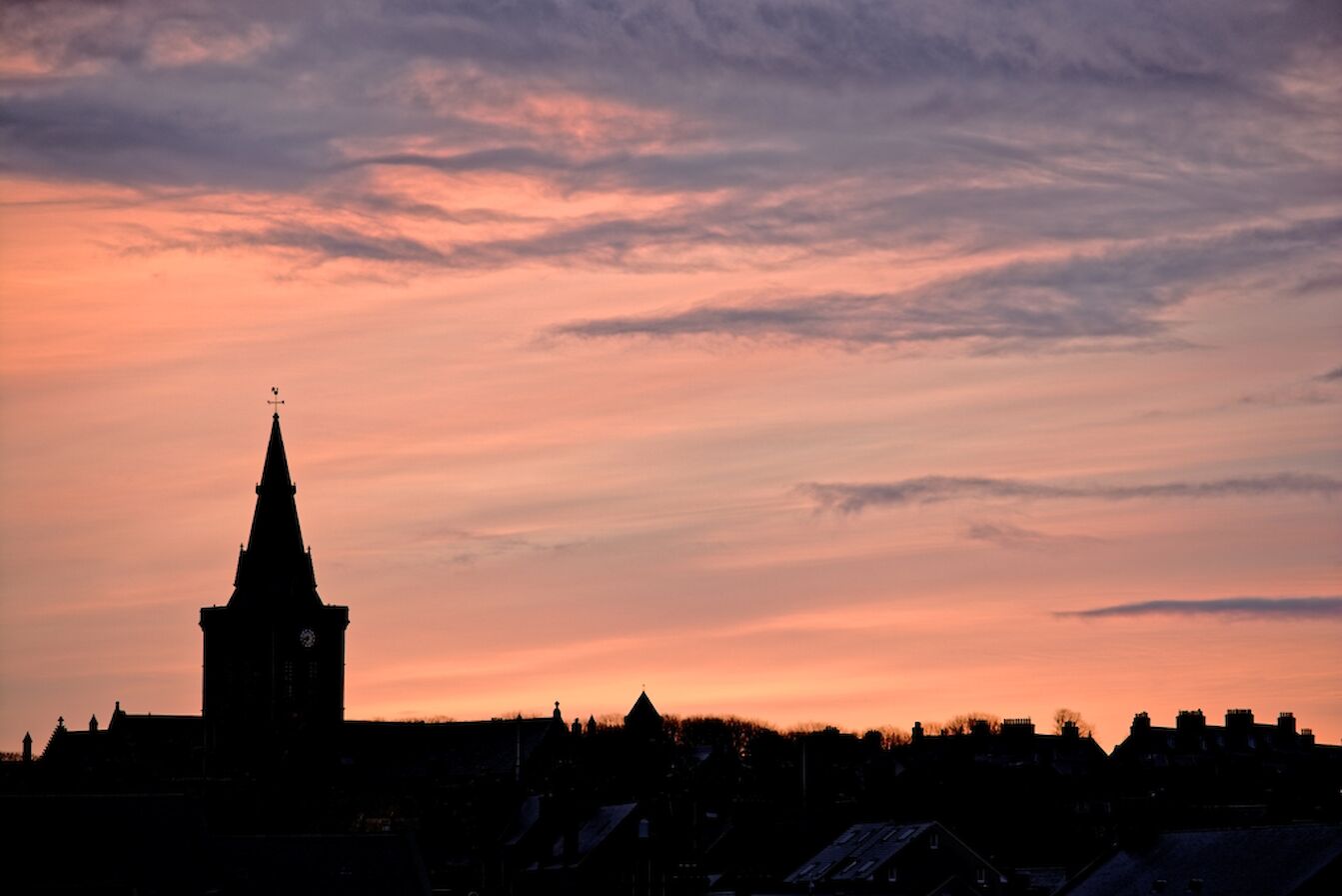 Sunrise over St Magnus Cathedral - image by James Grieve