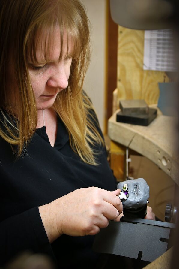 Alison Moore crafting jewellery at her workshop