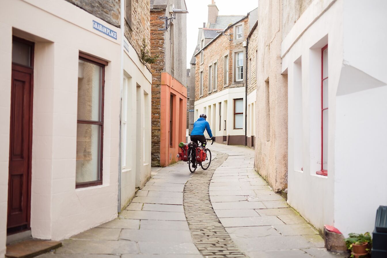 Cycling through Stromness, Orkney