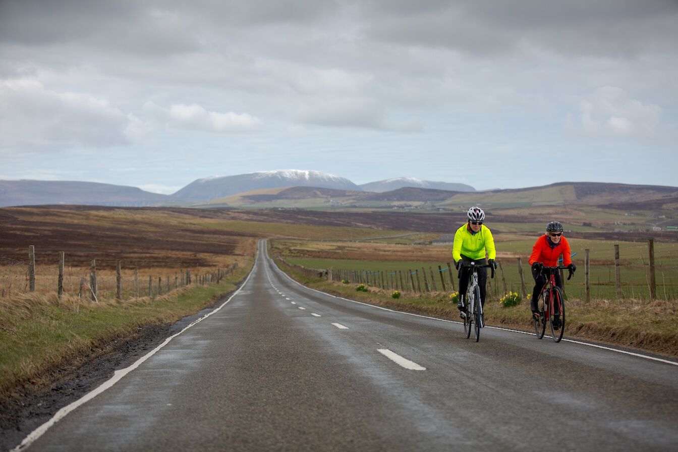 Cycling over Hobbister brae in Orkney