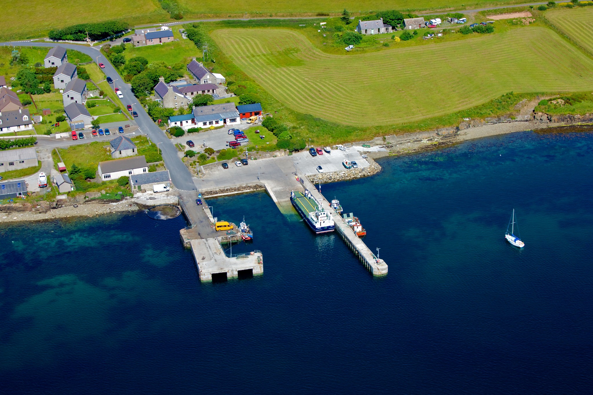 Aerial view of the Rousay pier