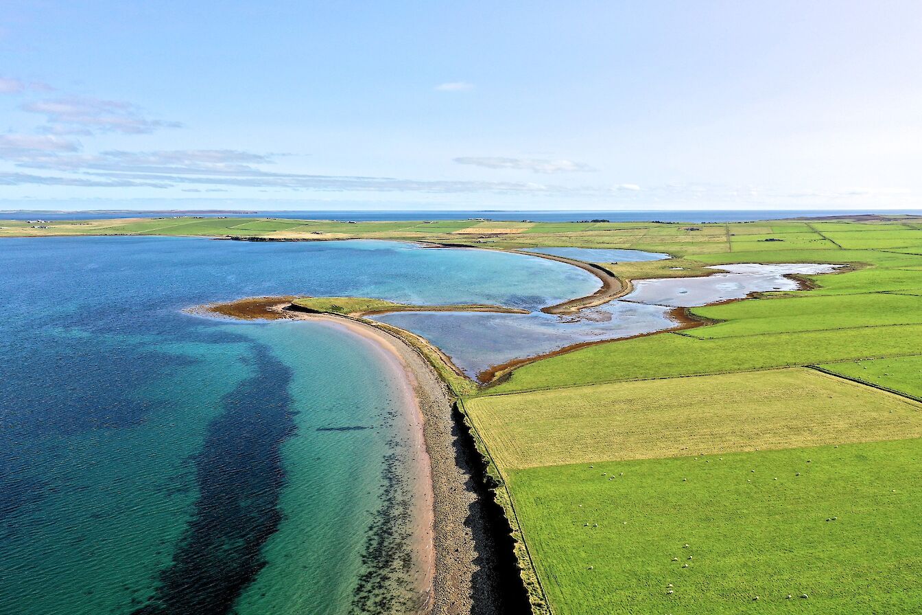 Aerial view of the Shapinsay coastline