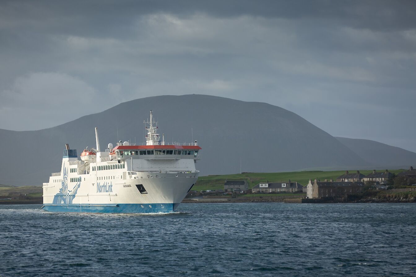 NorthLink Ferries vessel Hamnavoe arriving in Stromness
