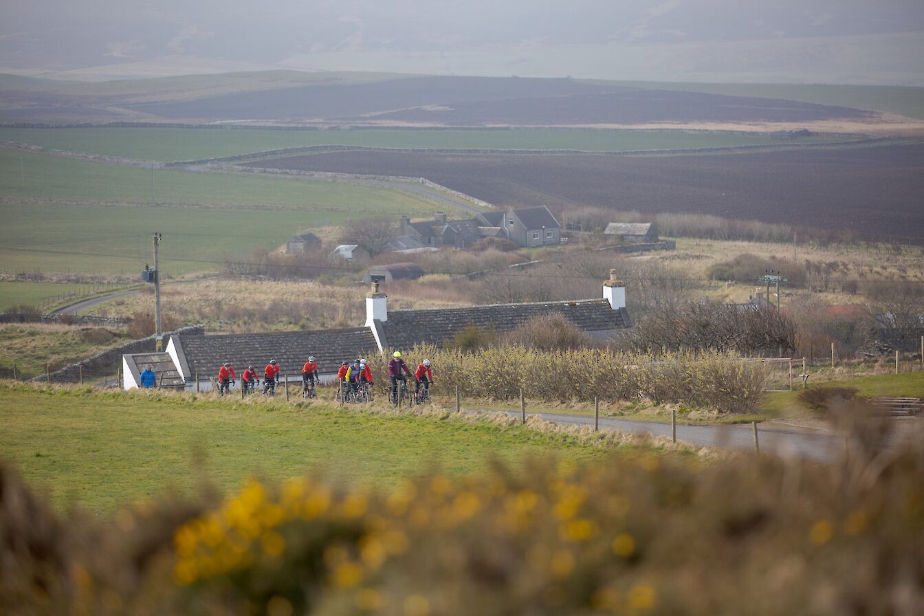 Club members cycling through the Orkney countryside