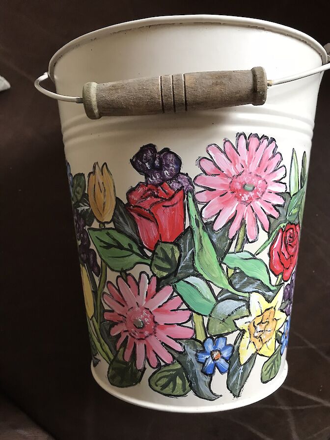 Hand painted metal bucket