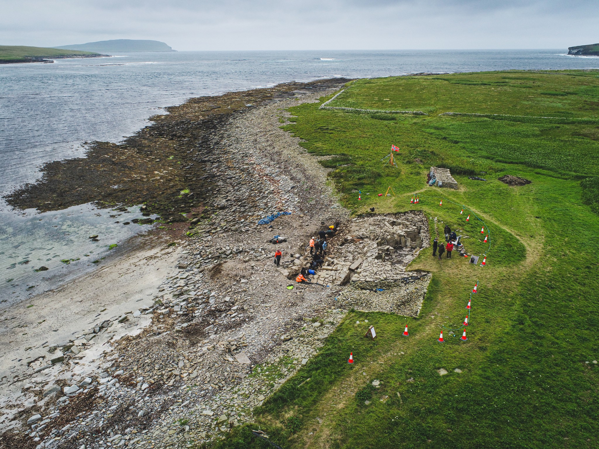 Aerial view of the excavation at Swandro, Orkney