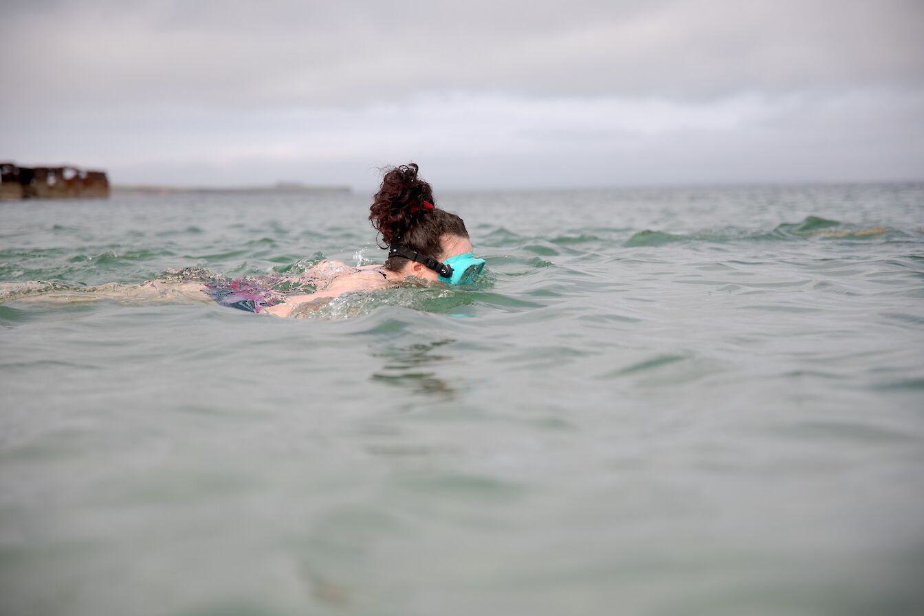 Susan Mackay enjoying her swim at Inganess, Orkney