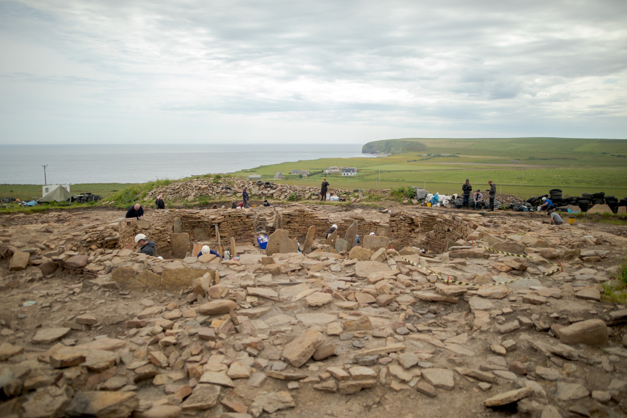 View over The Cairns excavation, Orkney