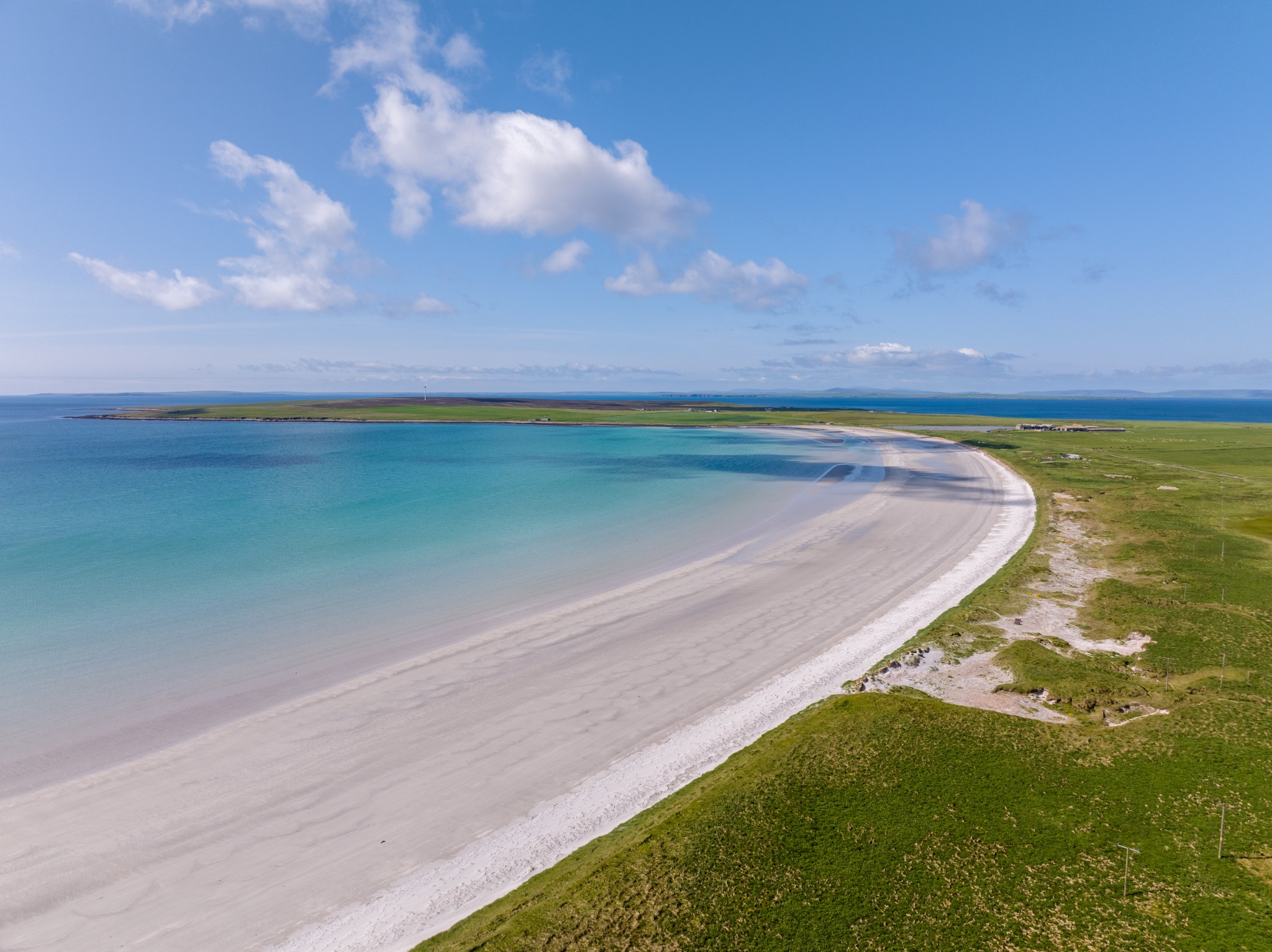 Aerial view of the beach at Rothiesholm, Stronsay