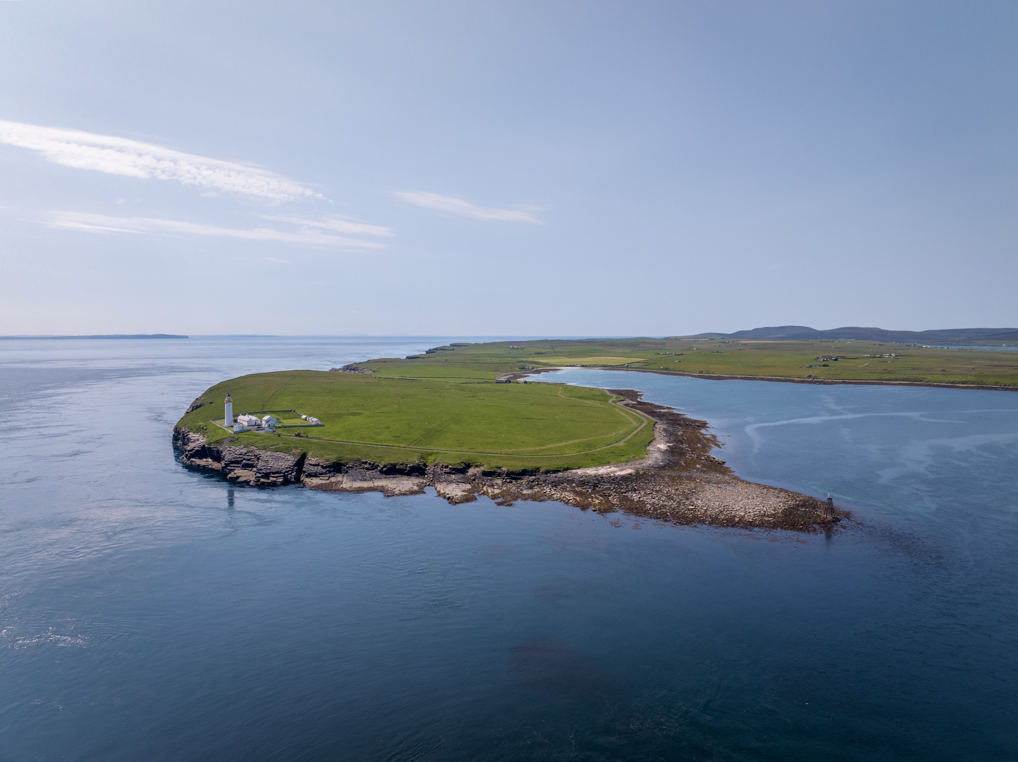 Aerial view over Cantick Head, South Walls, Orkney