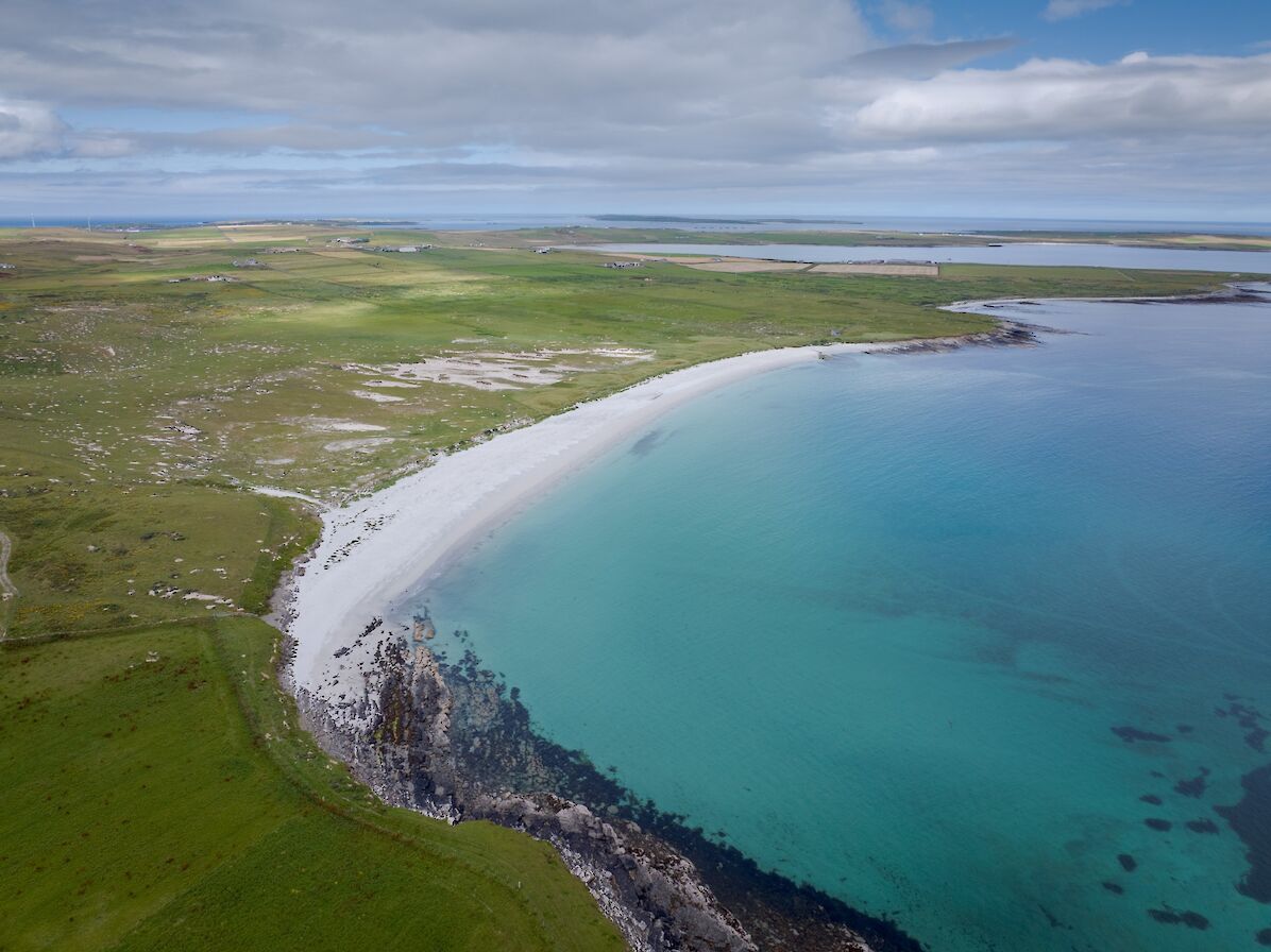 Aerial view of Mae Sands, Westray, Orkney