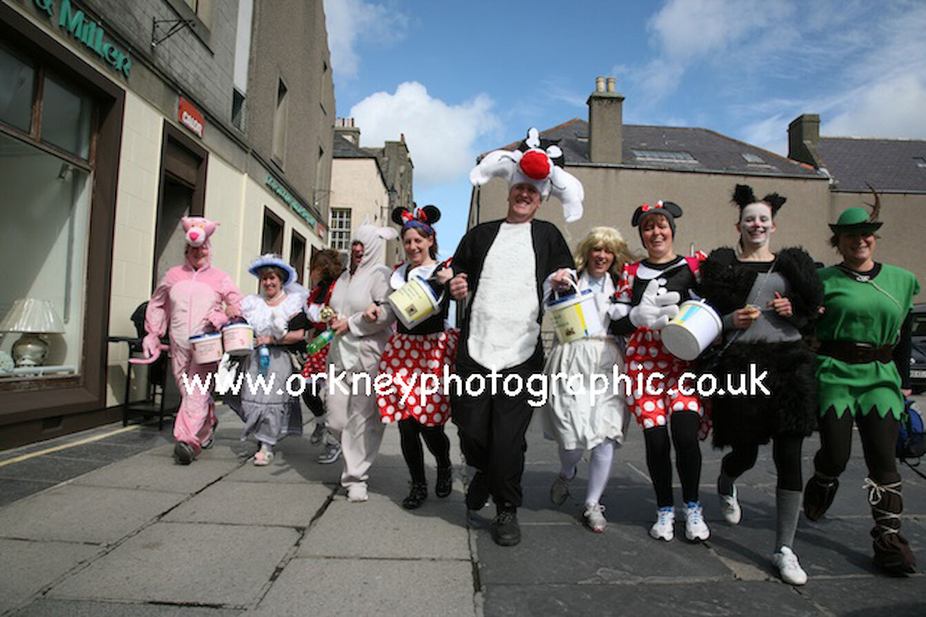 Smiddybrae staff and supporters staged a sponsored walk, in aid of funds for the centre, dressed as cartoon characters ranging from robin hood to the Pink Panther. The walk was from Kirkwall to Stromness