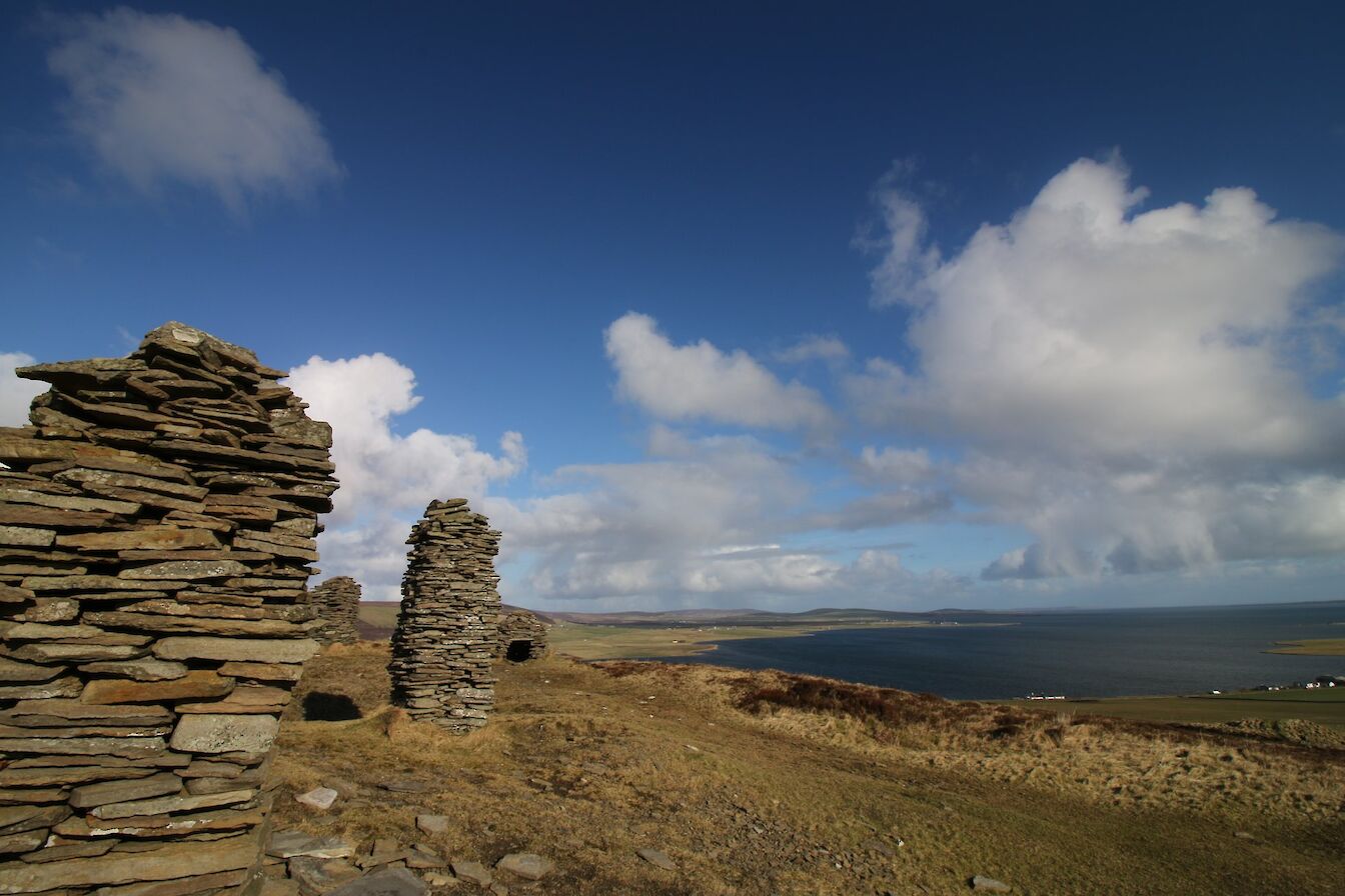 Man-made cairns at Cuween Hill Chambered Cairn, Orkney