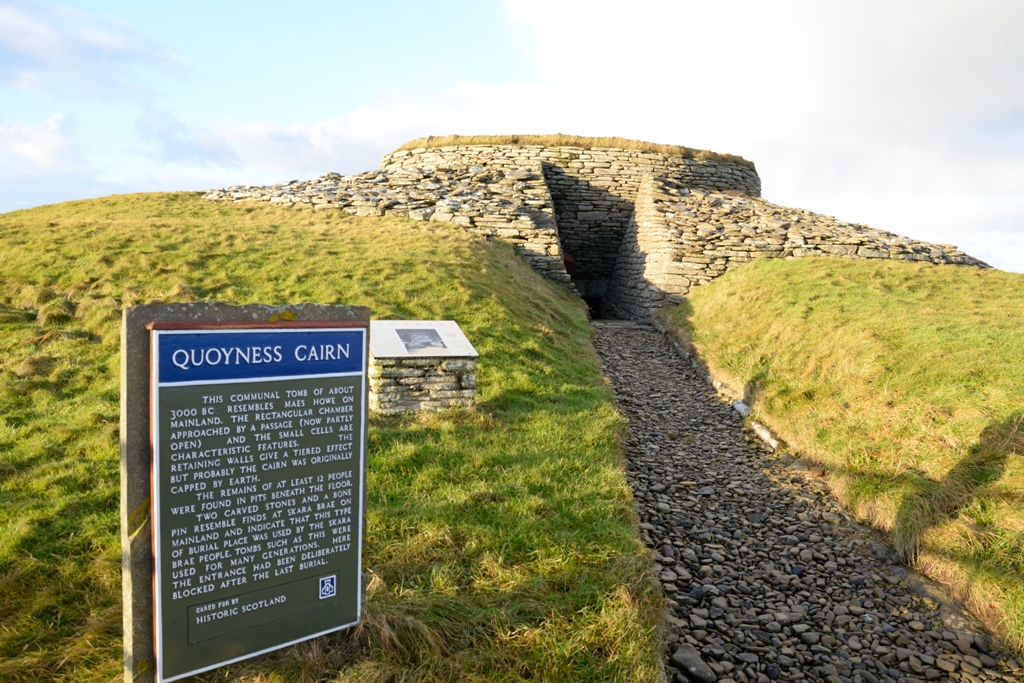 Outside Quoyness Chambered Cairn, Orkney